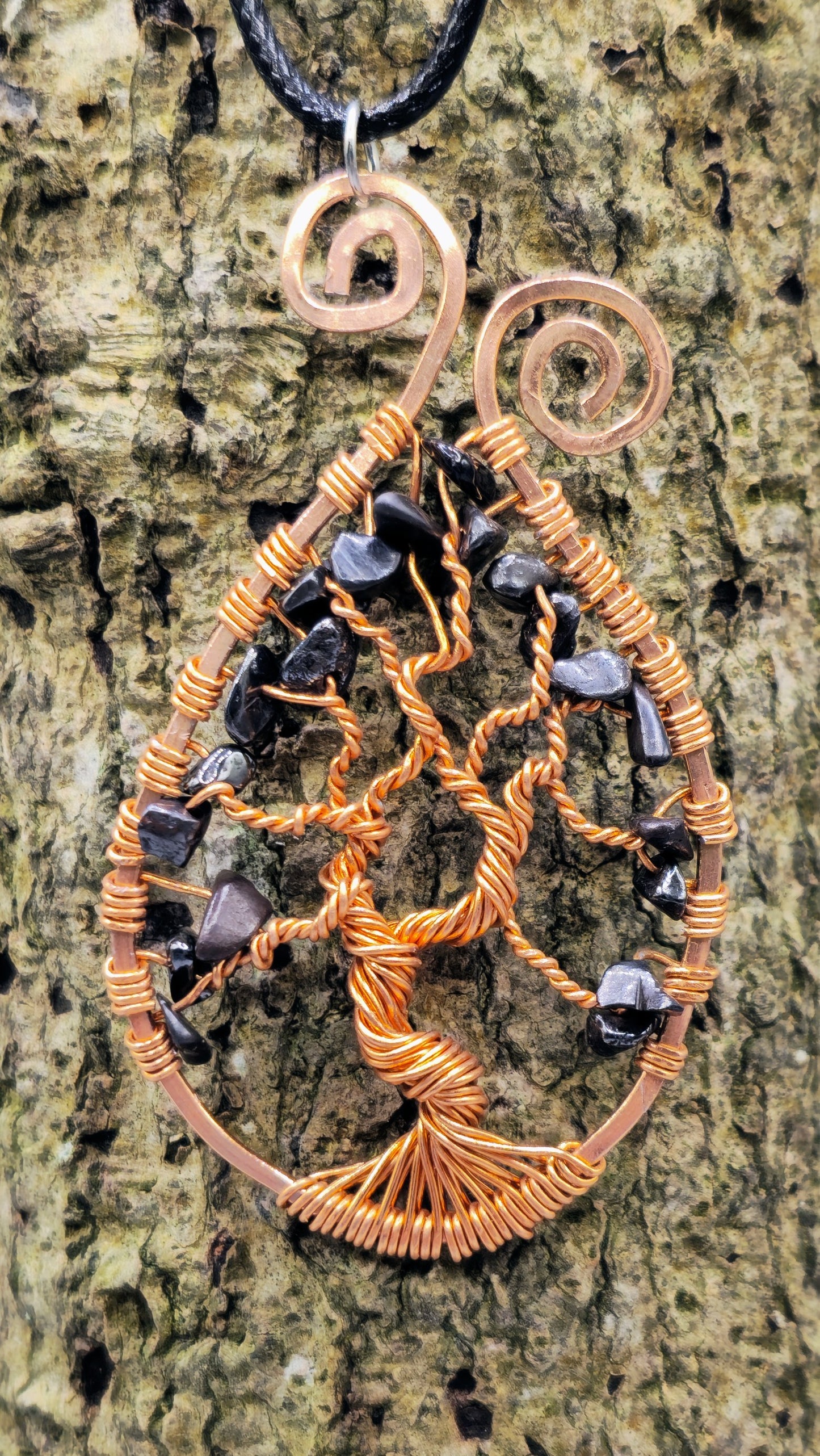 Black Tourmaline tree of life pendant
