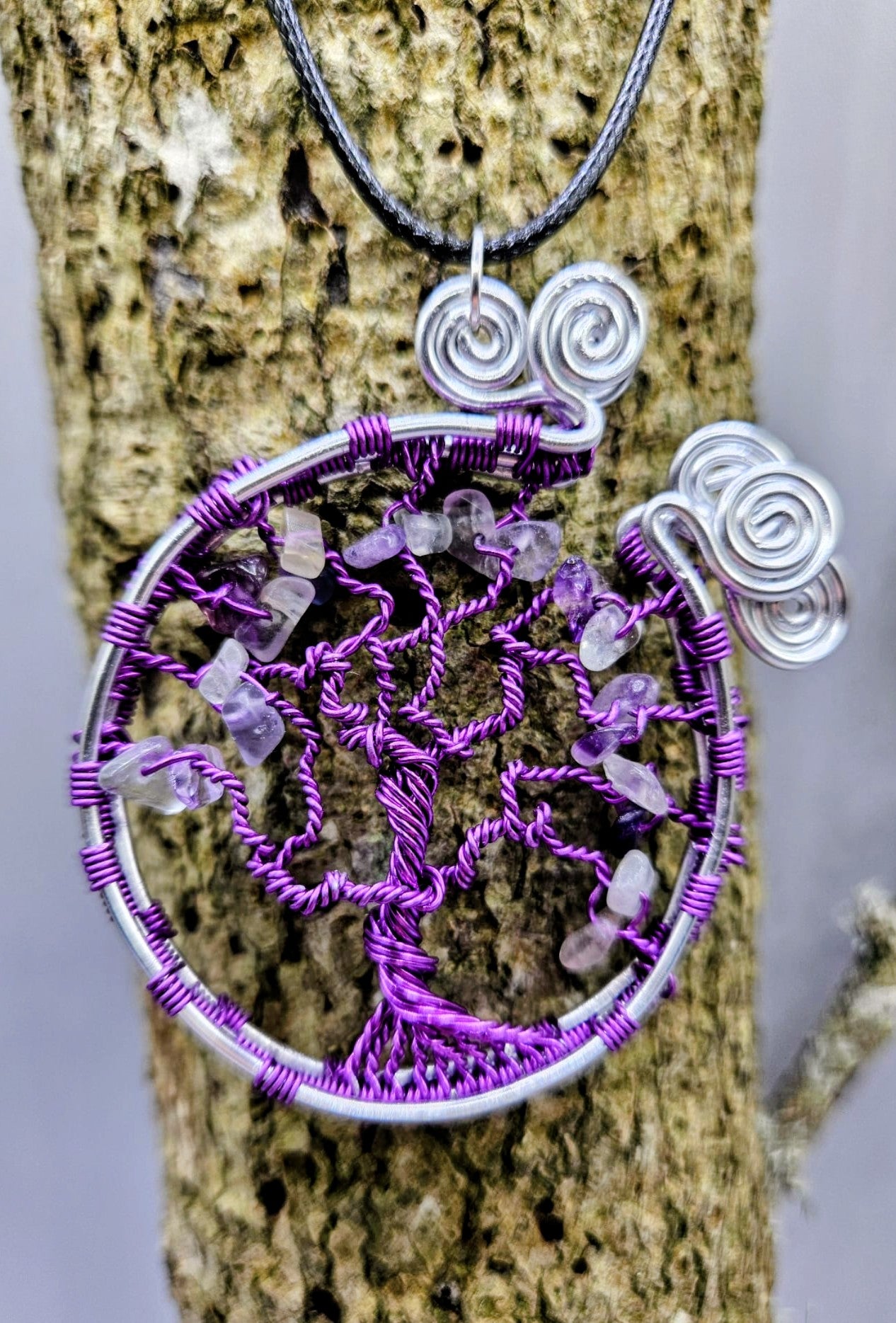 Purple and Flourite tree of life pendant