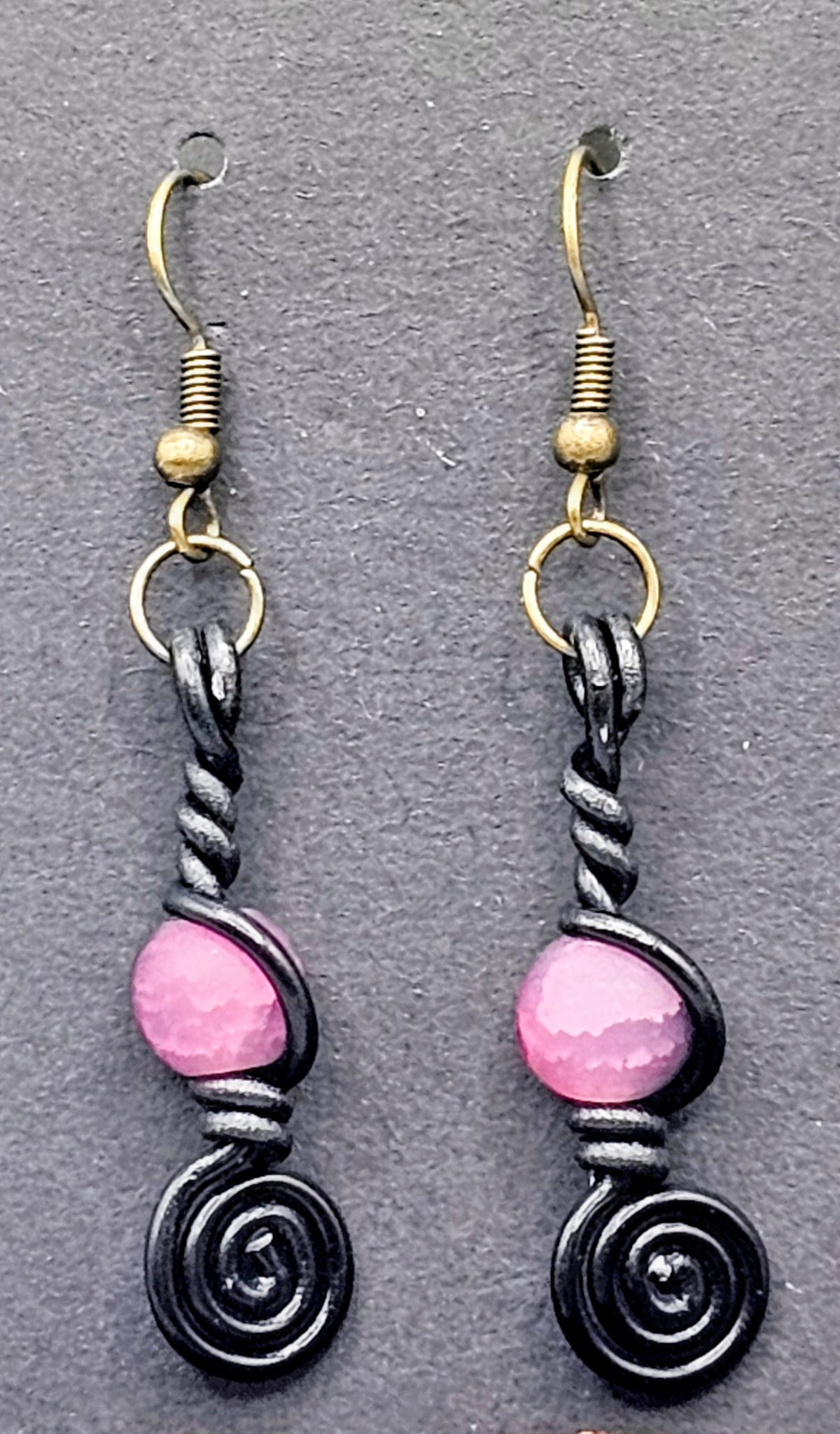 Purple crackle spiral earrings