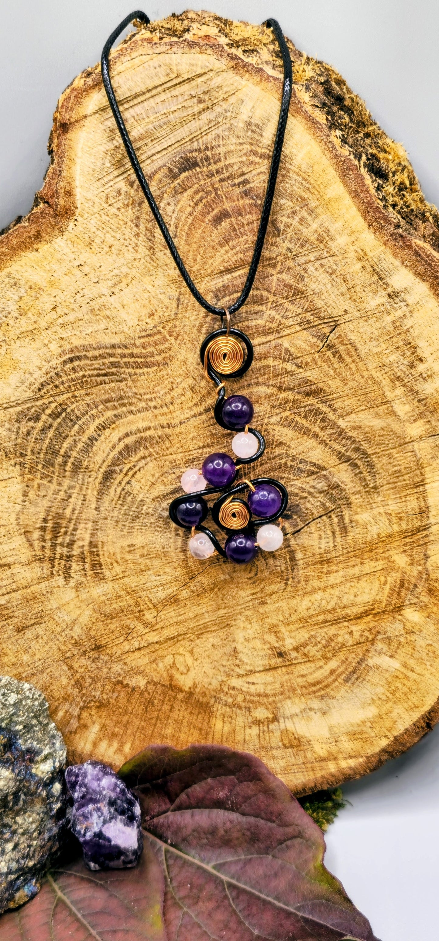 Amethyst and Rose Quartz whorl pendant
