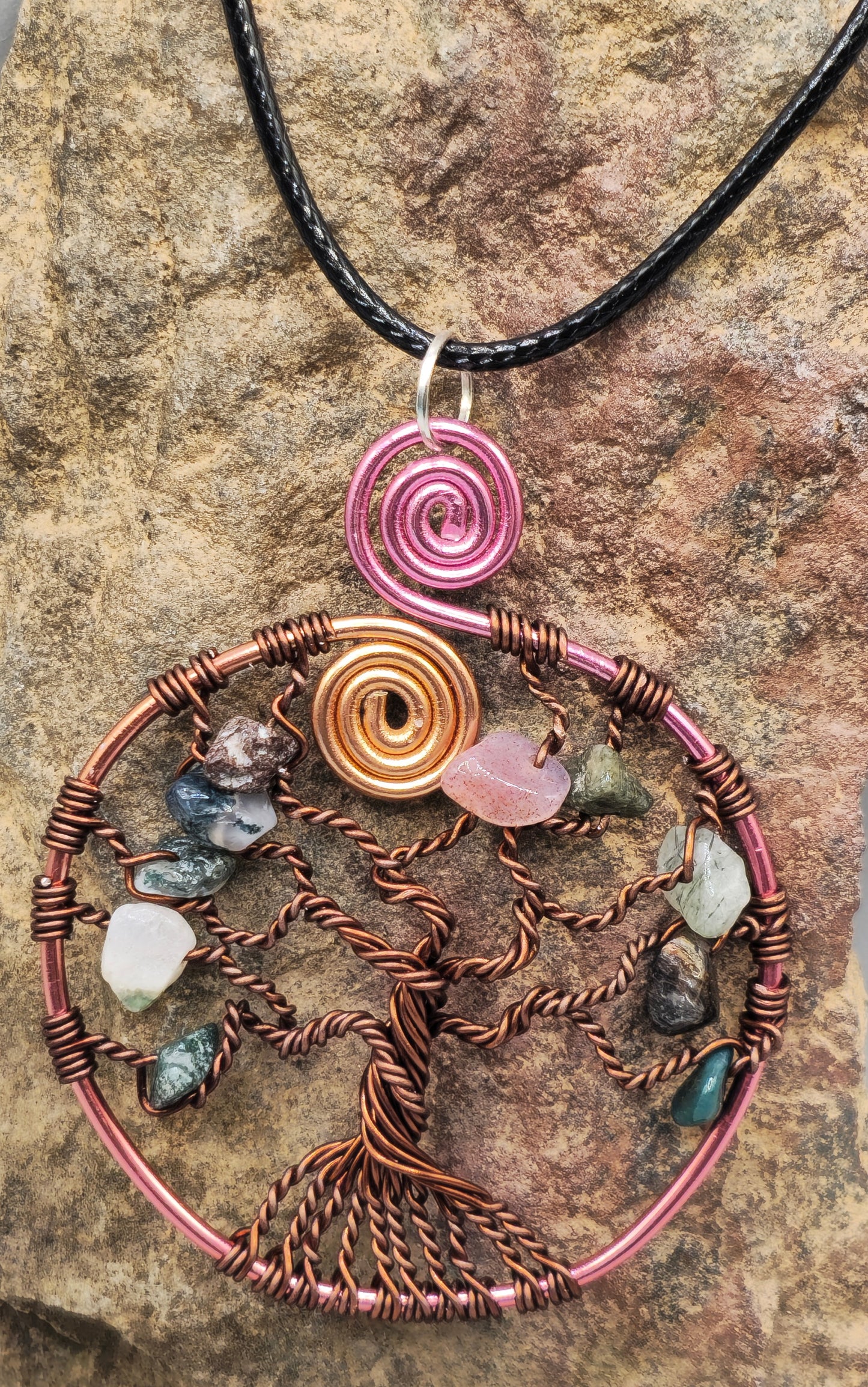 Indian Agate ombre tree of life pendant