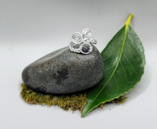 Silver spiral and Lava stone ring