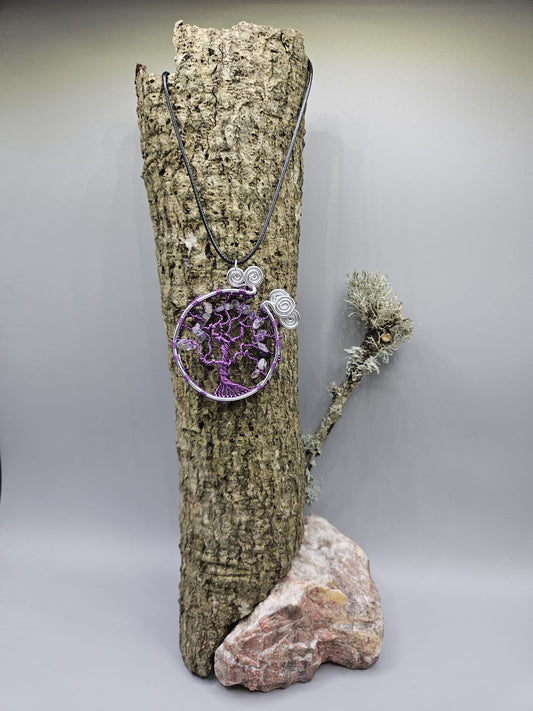 Purple and Flourite tree of life pendant