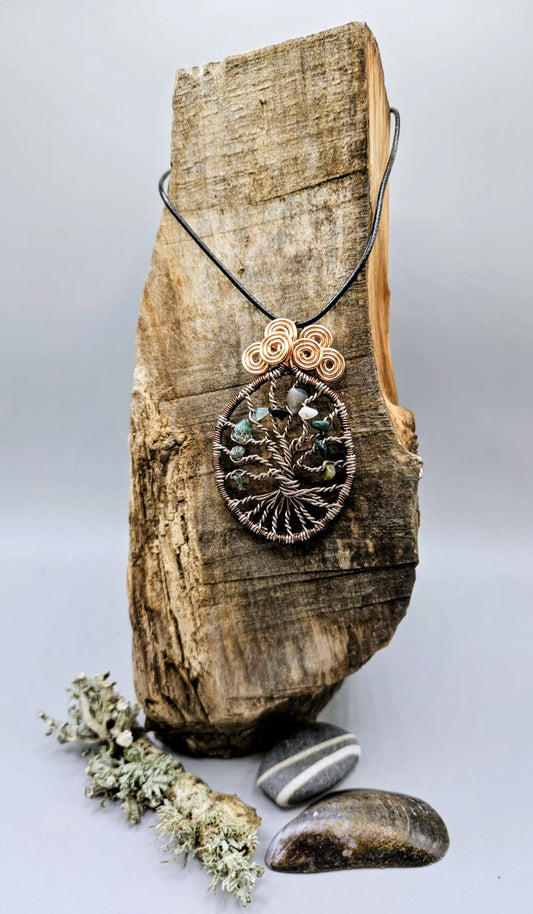 6 Spiral Indian Agate tree of life pendant