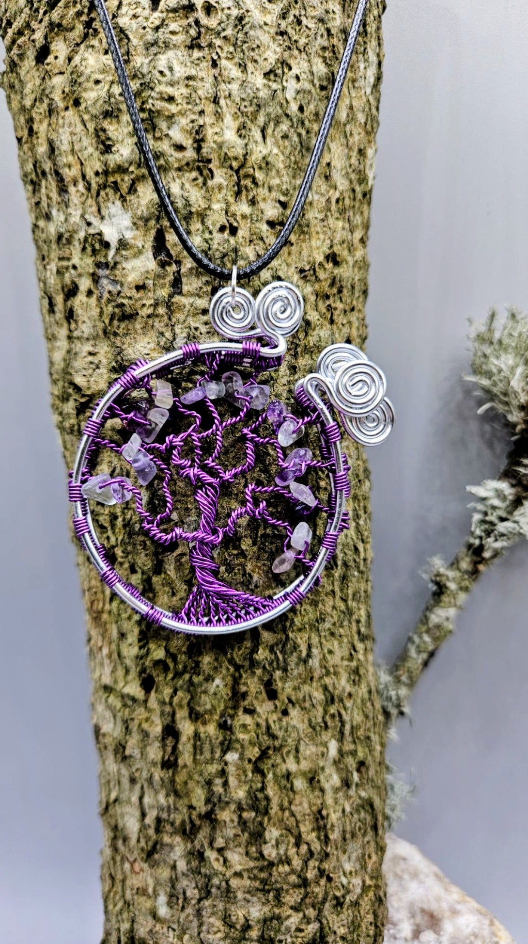 Purple and Flourite tree of life pendant