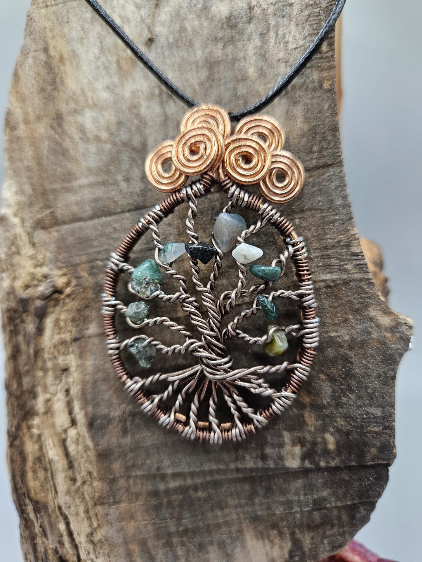 6 Spiral Indian Agate tree of life pendant