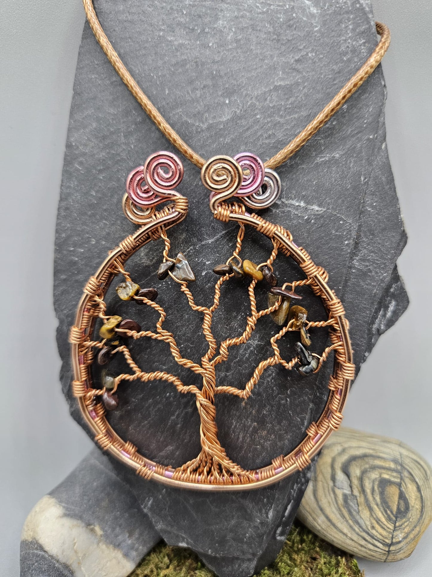 Ombre tree of life pendant with Tigers eye