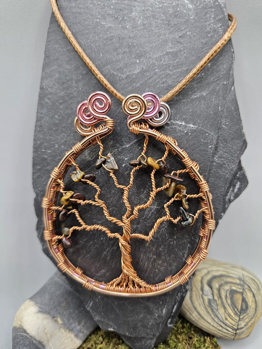 Ombre tree of life pendant with Tigers eye