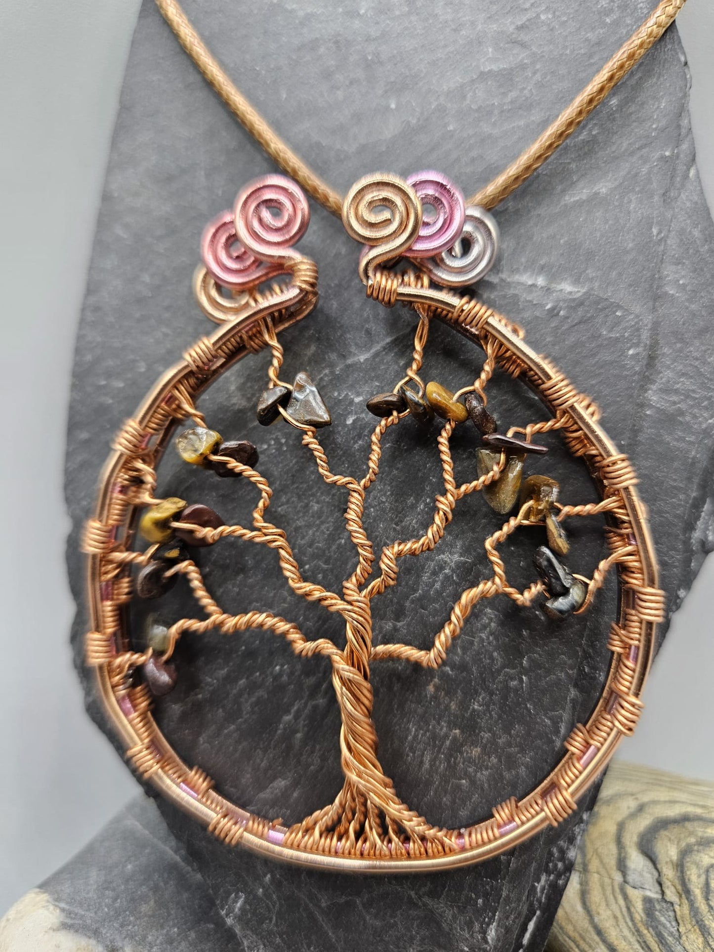 Ombre tree of life pendant with Tigers eye