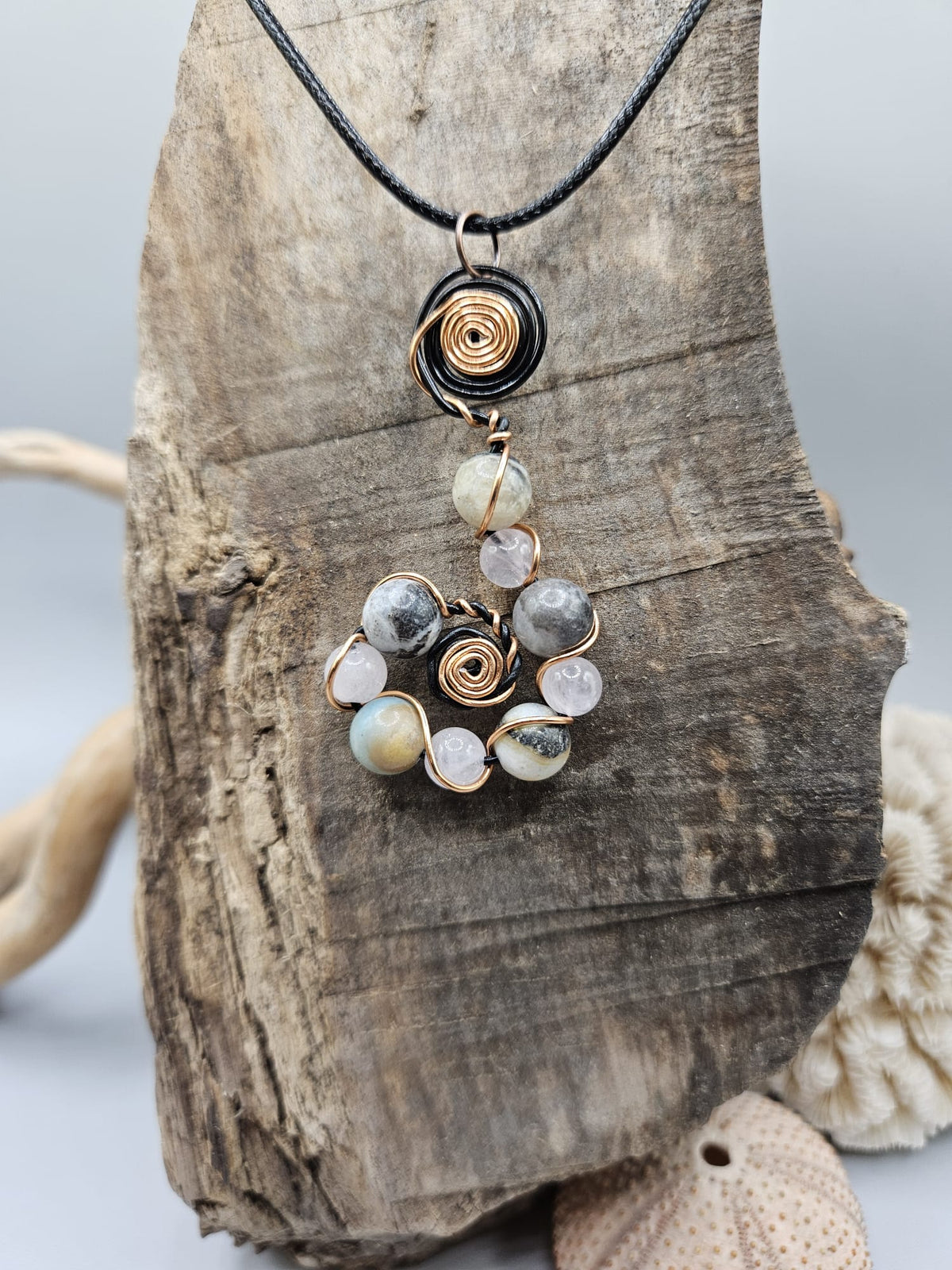 Amazonite and Rose quartz whorl pendant