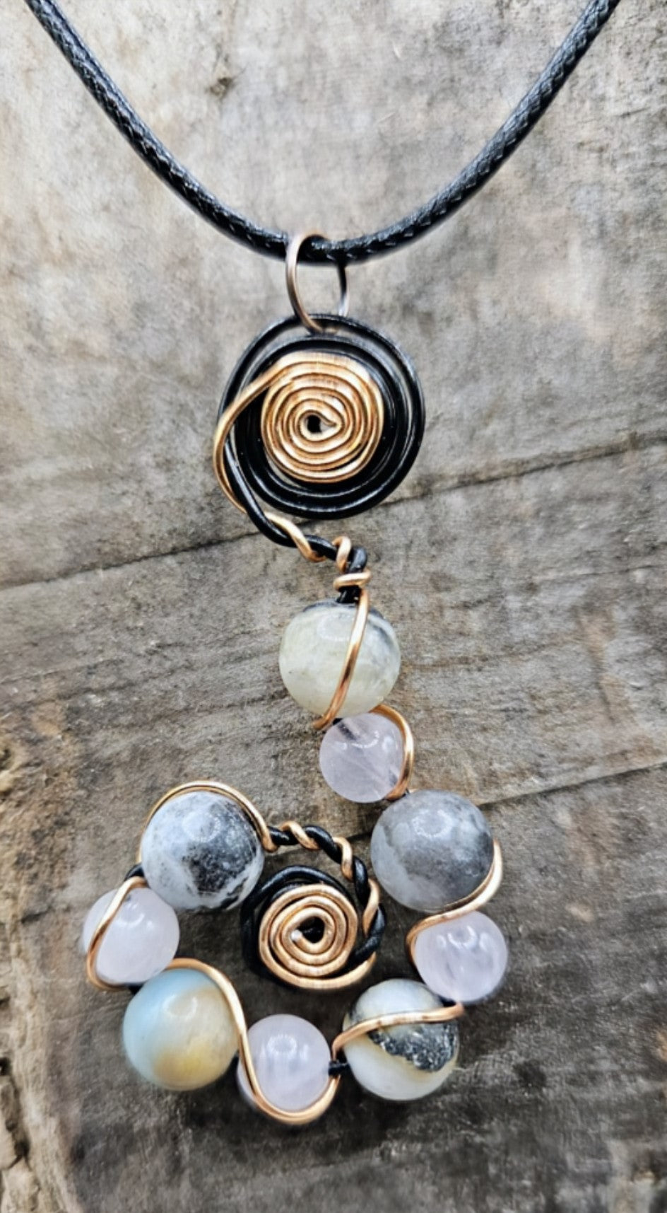 Amazonite and Rose quartz whorl pendant