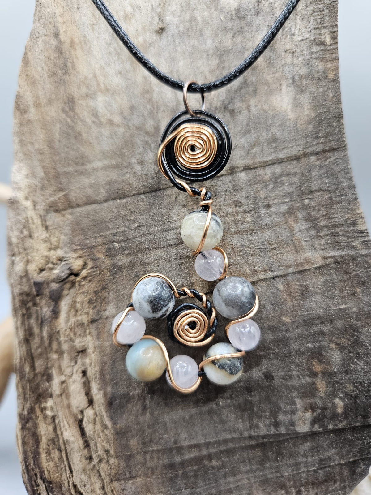 Amazonite and Rose quartz whorl pendant
