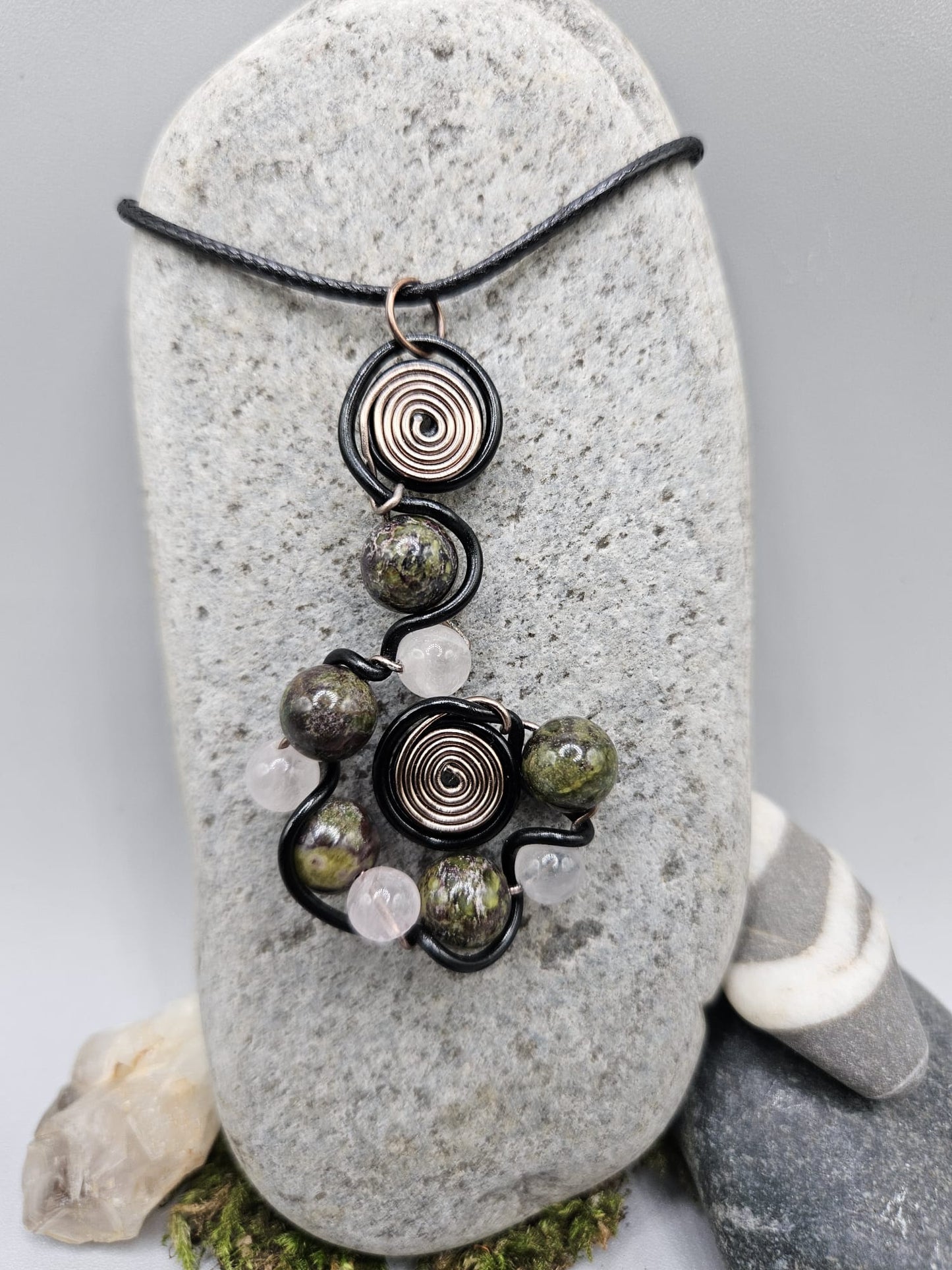 Dragon Blood and Rose Quartz whorl pendant