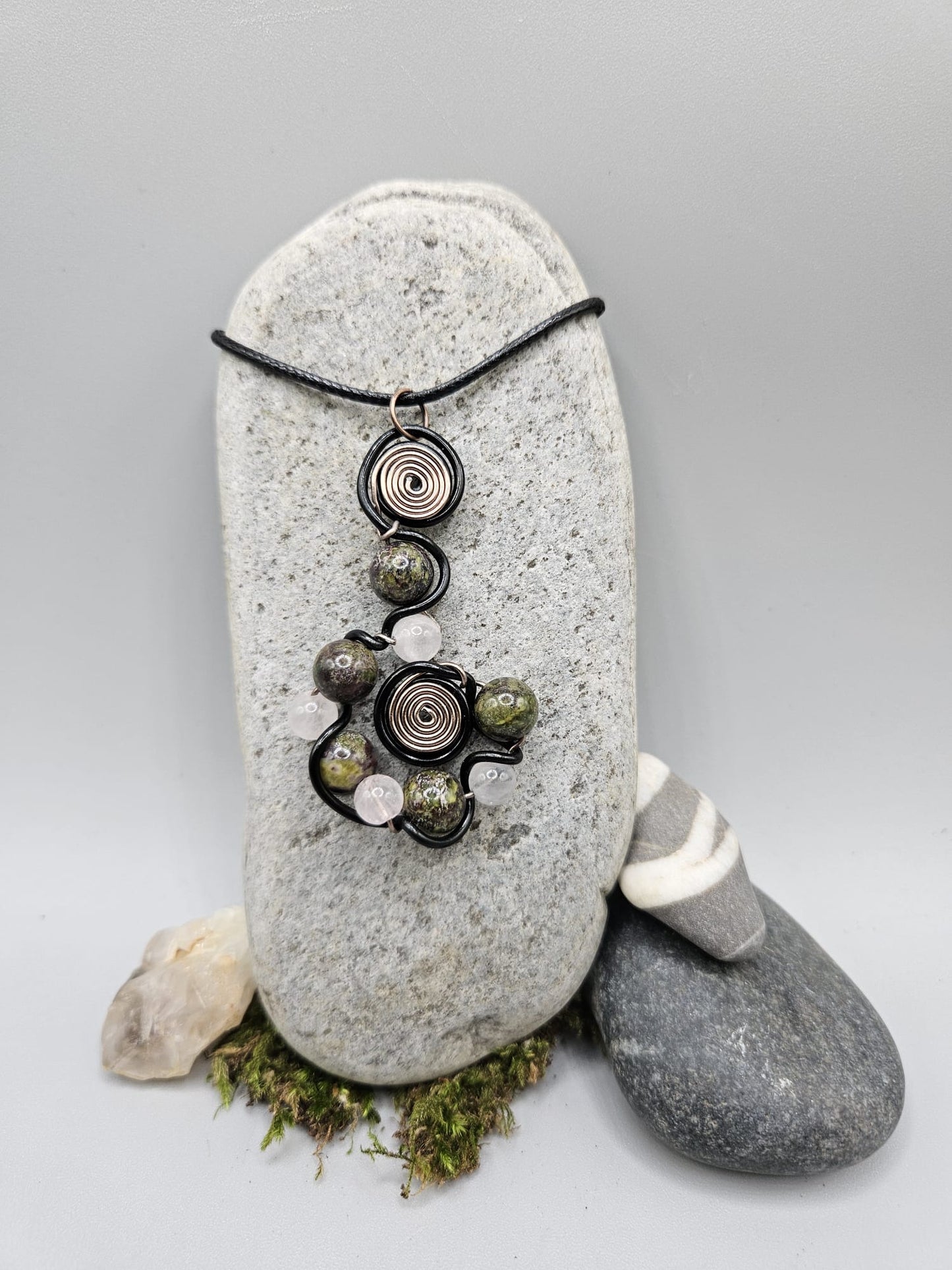 Dragon Blood and Rose Quartz whorl pendant