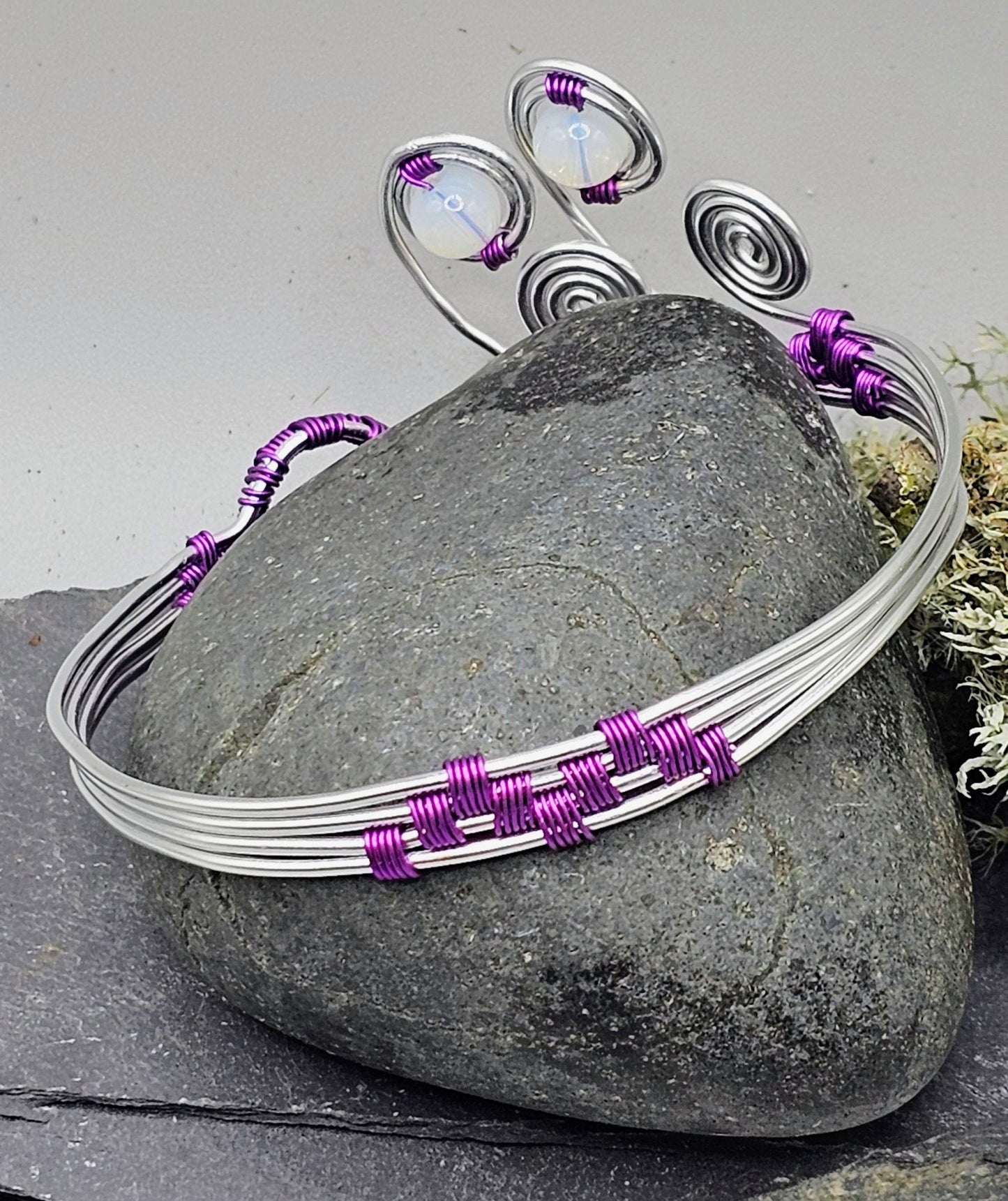 Silver and purple spiral cuff