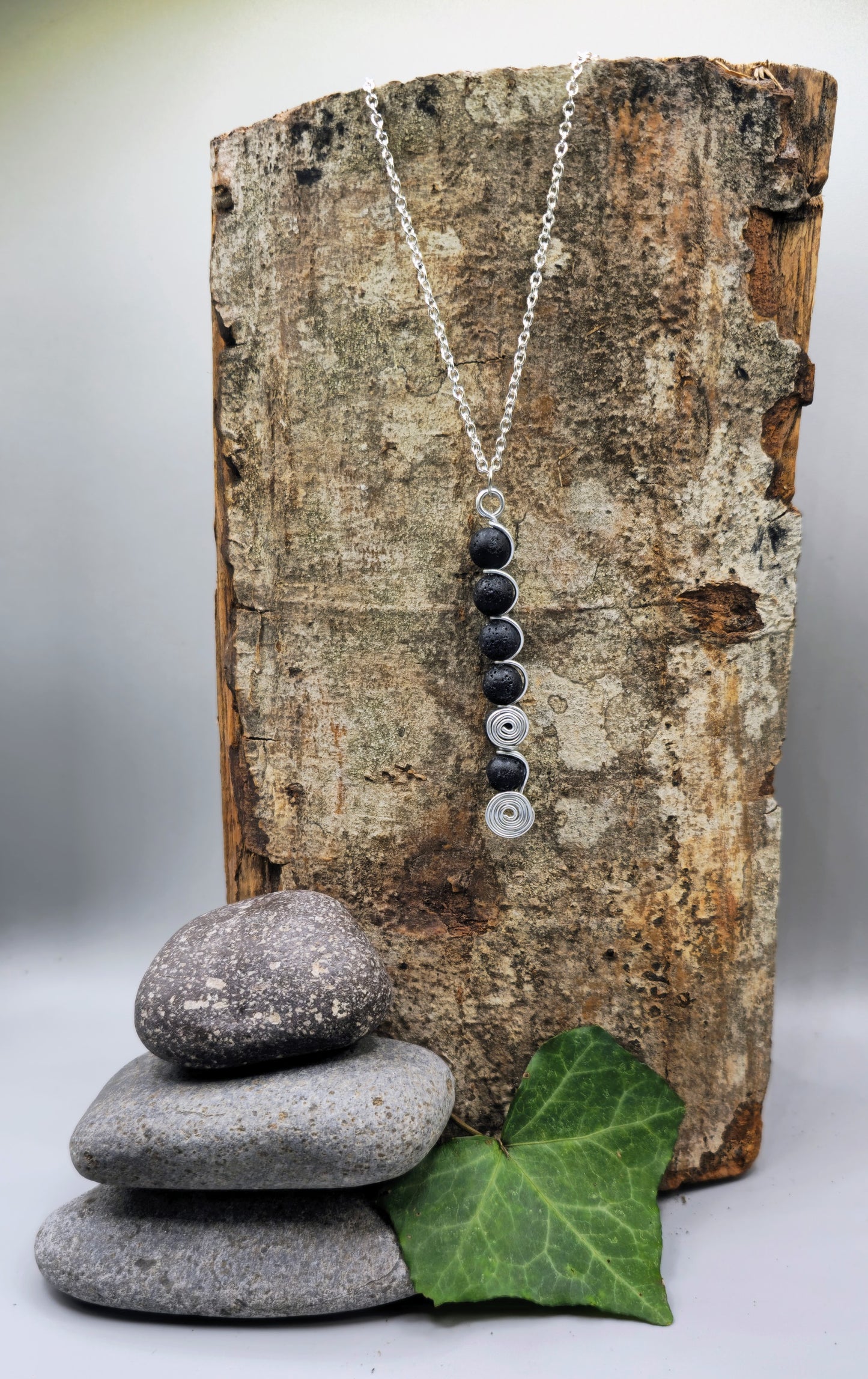 6 Lava Stone bead double spiral pendant