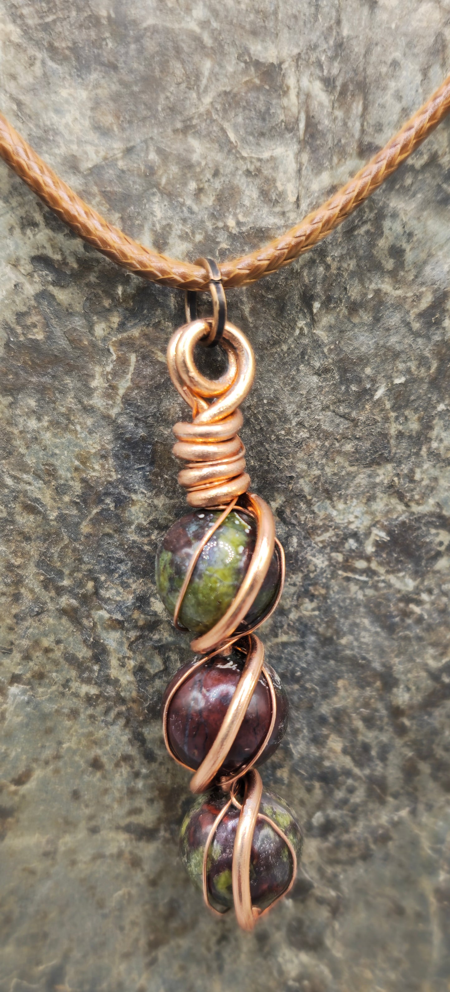 Dragon Blood stone delicate wrapped pendant