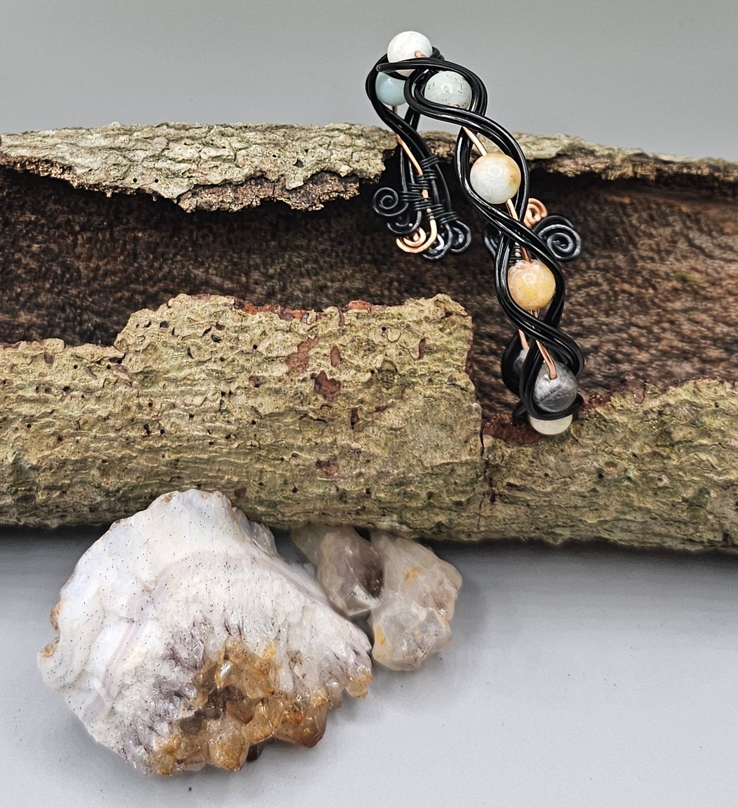 Black and natural Amazonite weave bracelet