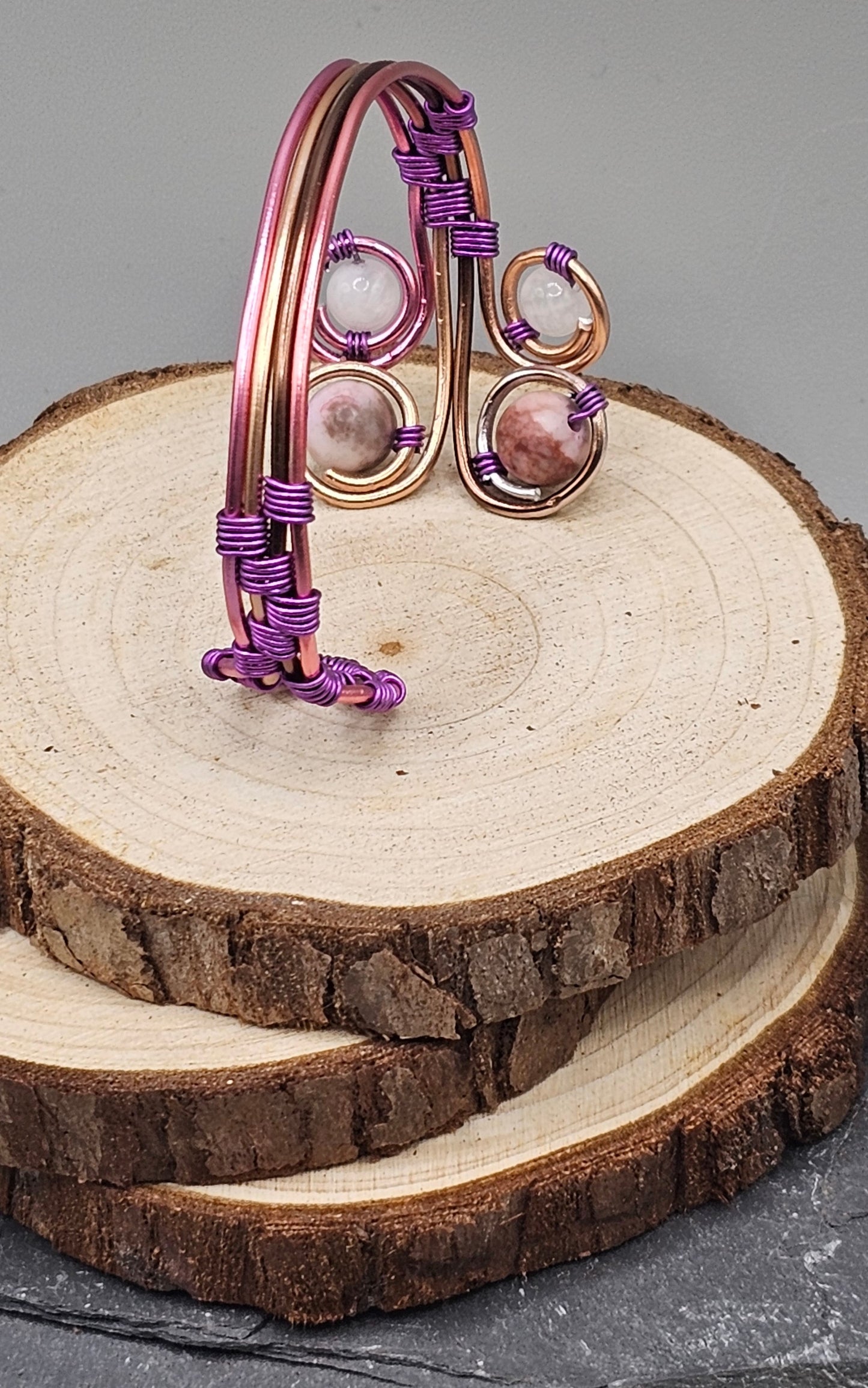 Rhodonite and Moonstone ombre bracelet