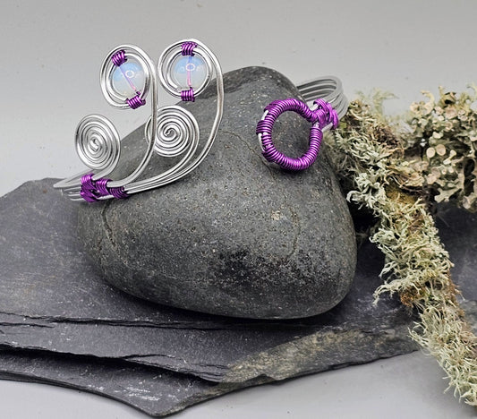 Silver and purple spiral cuff