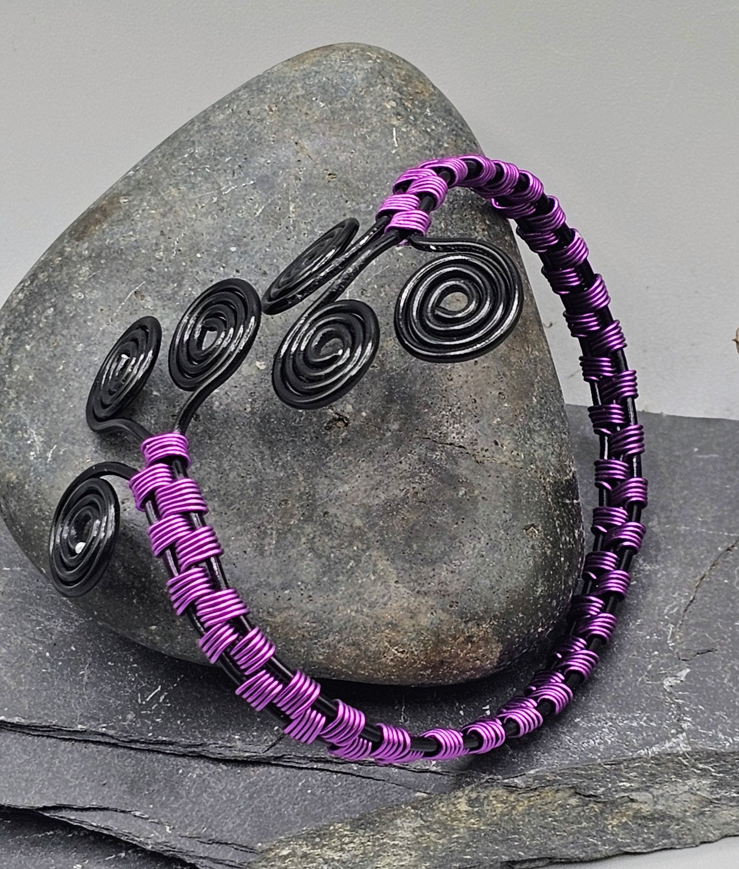 Black and Purple wire wrap cuff bracelet