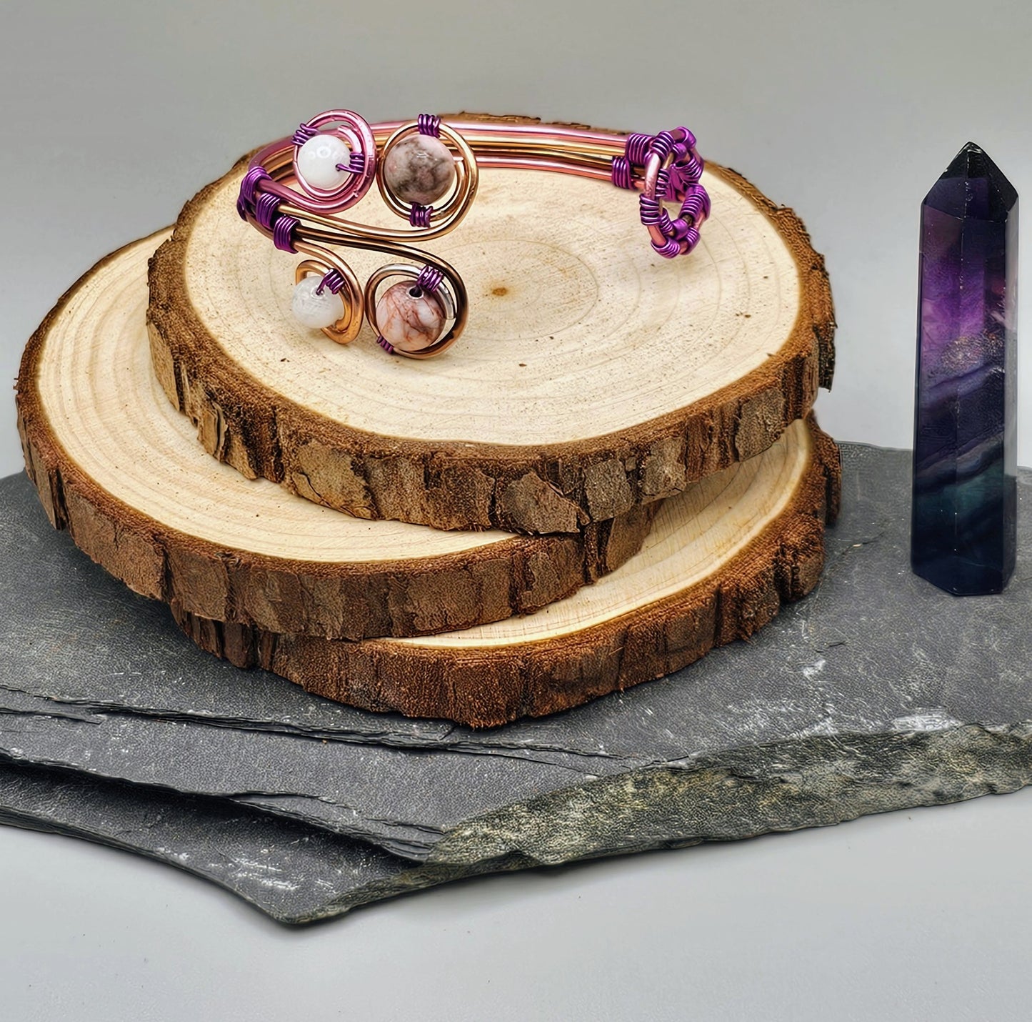 Rhodonite and Moonstone ombre bracelet