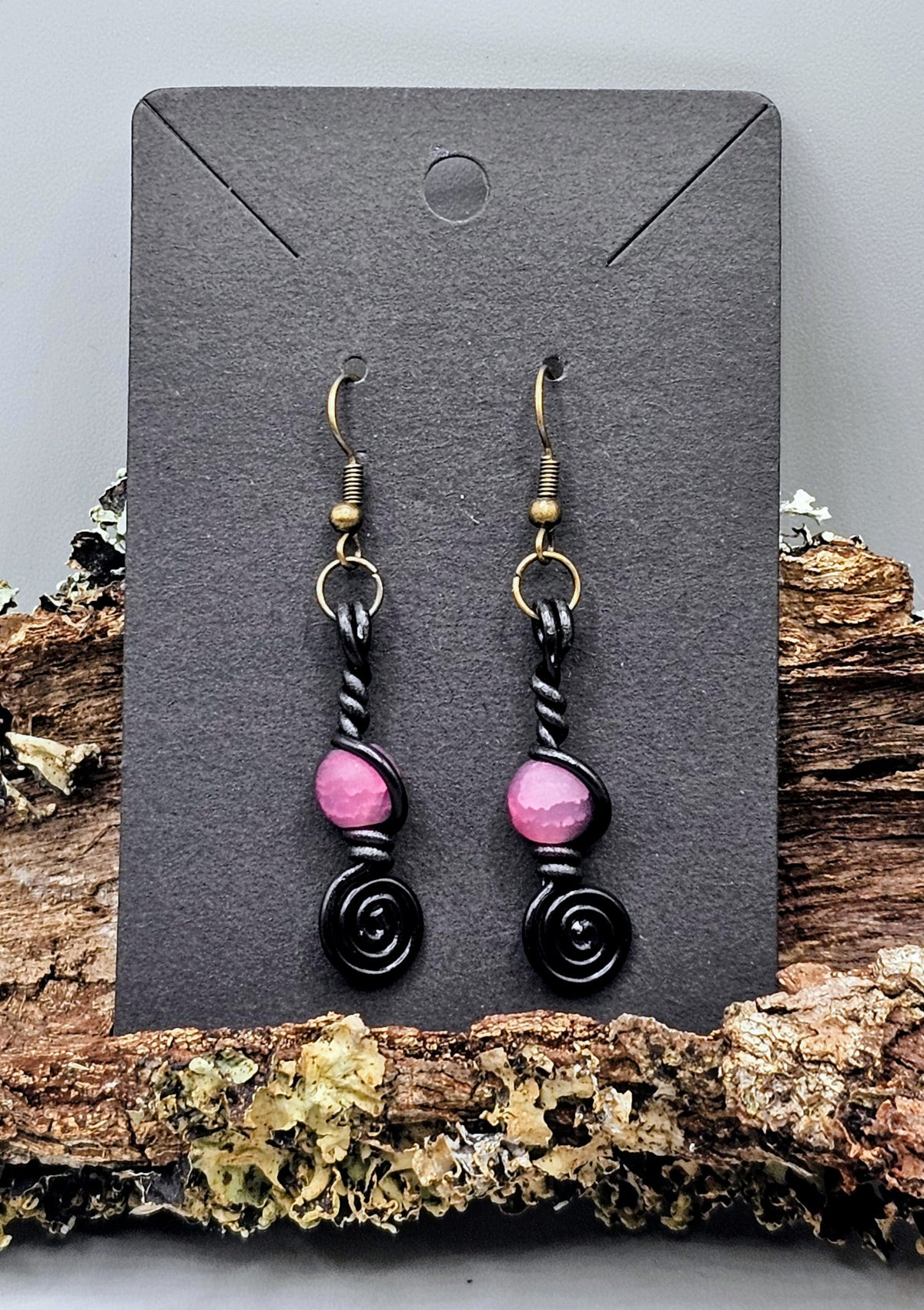 Purple crackle spiral earrings