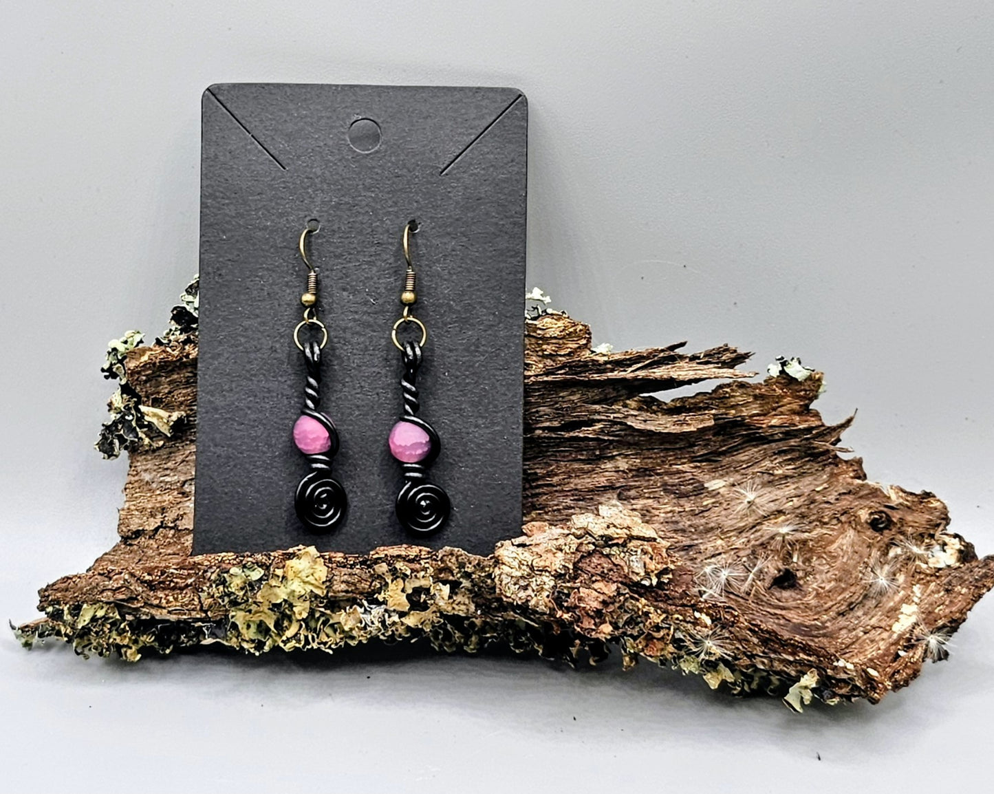 Purple crackle spiral earrings