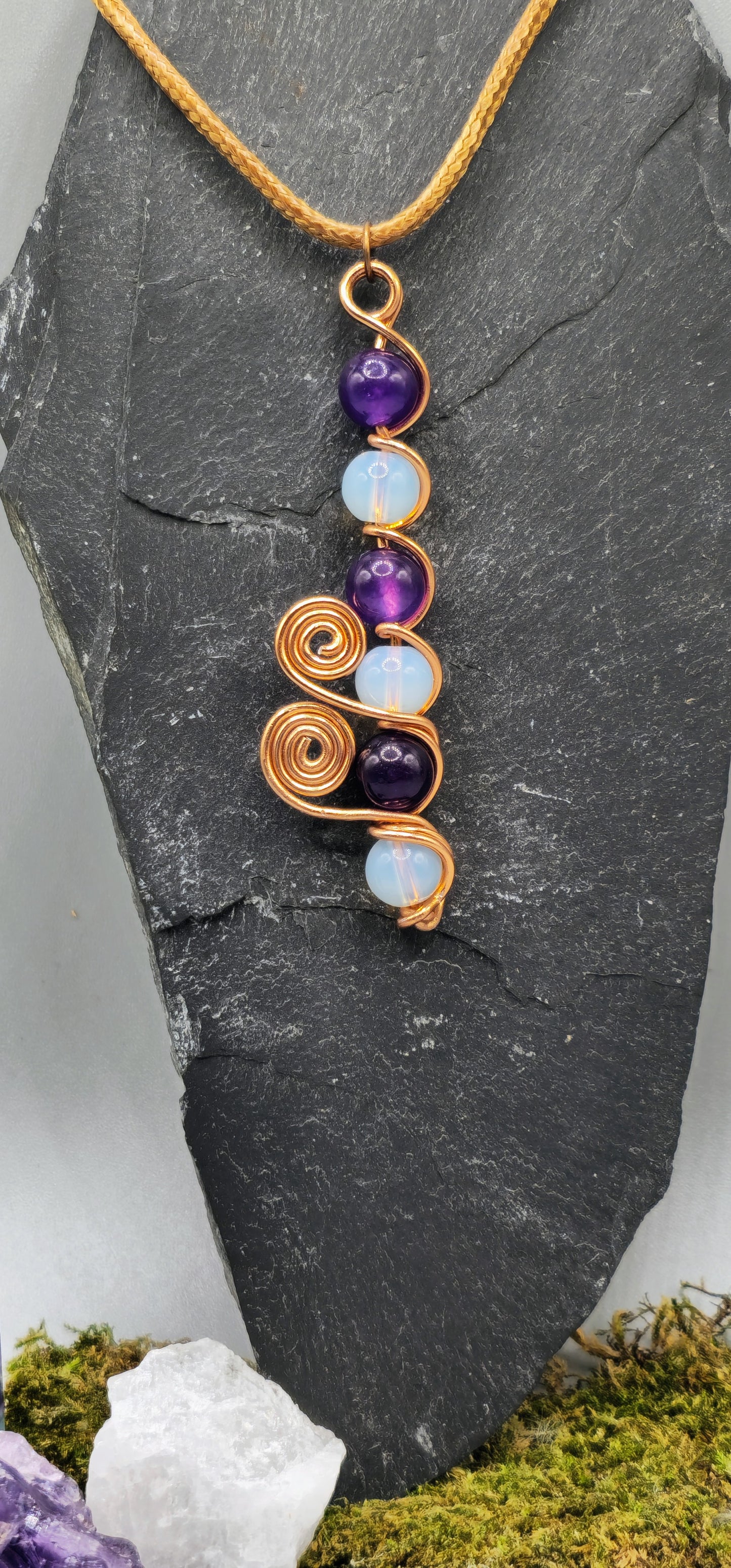 6 bead Amethyst and Opalite pendant