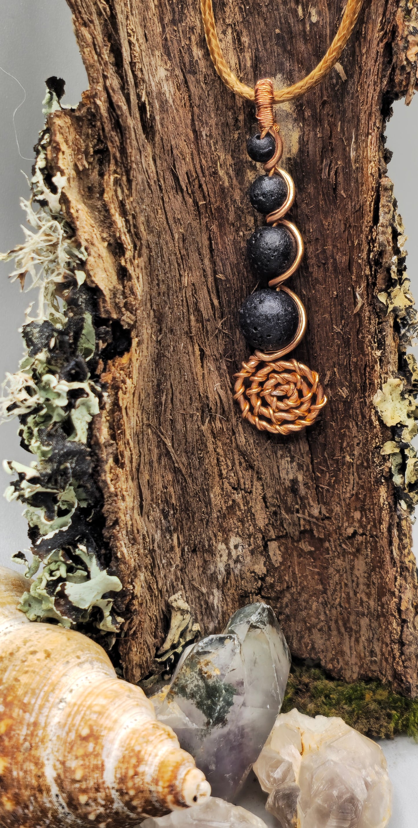 4 Lava stone descending spiral pendant
