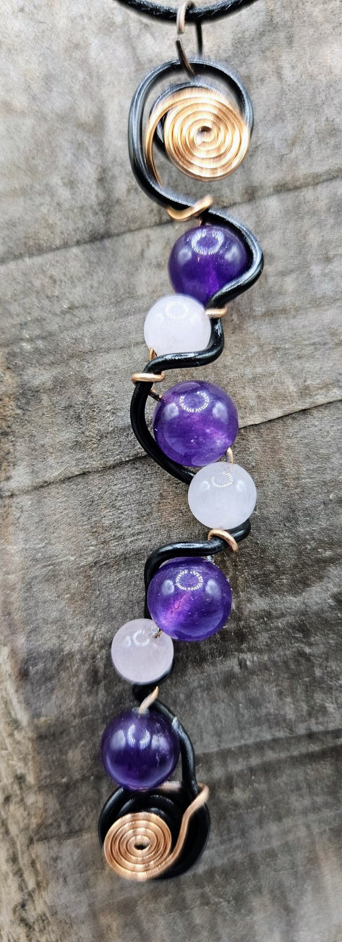 Amethyst and Rose Quartz squiggle pendant