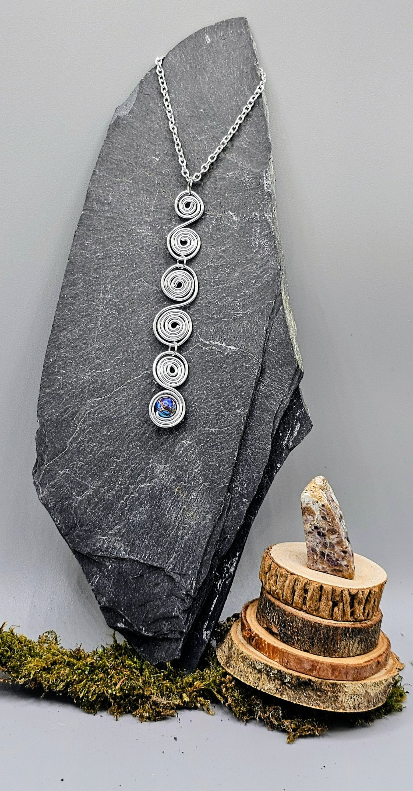 Silver spiral drop with Blue Jasper