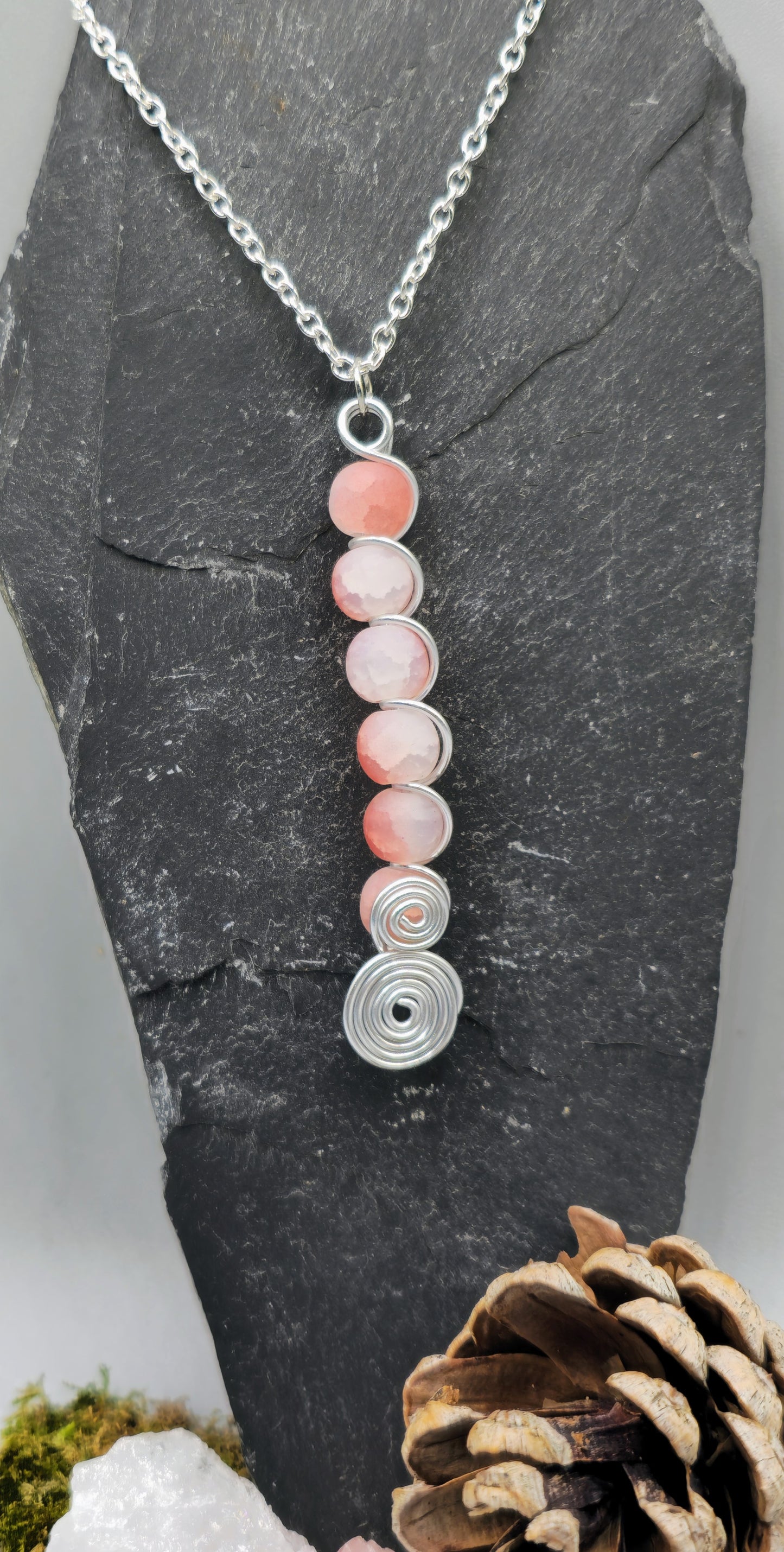 6 bead, 2 spiral pink pendant