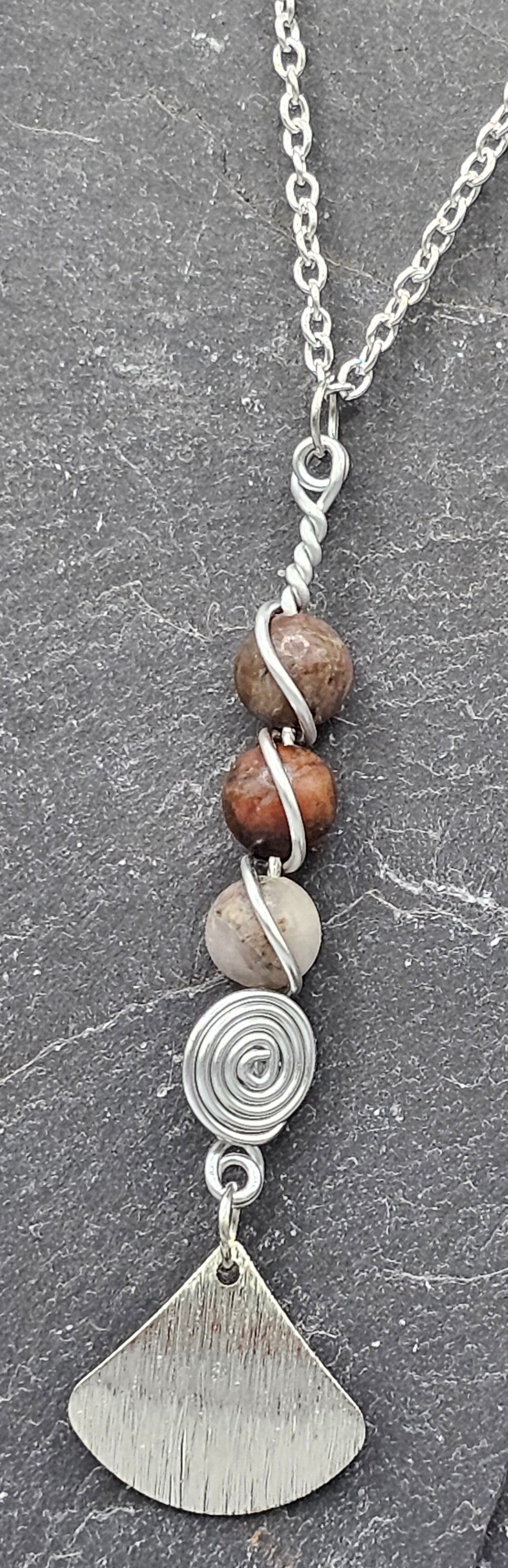Natural Rhodonite and fan pendant