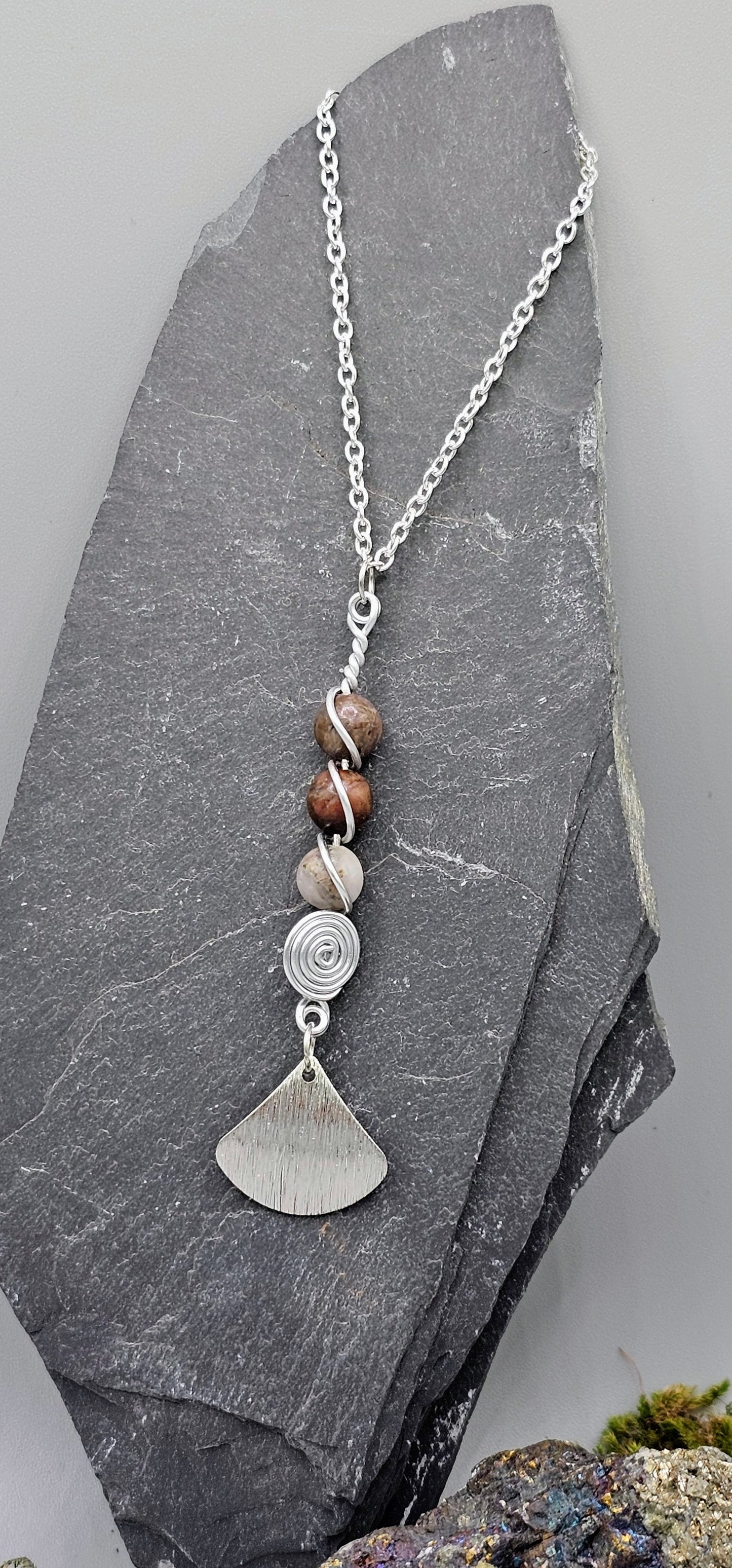 Natural Rhodonite and fan pendant
