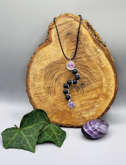 7 bead Lava stone wavy pendant