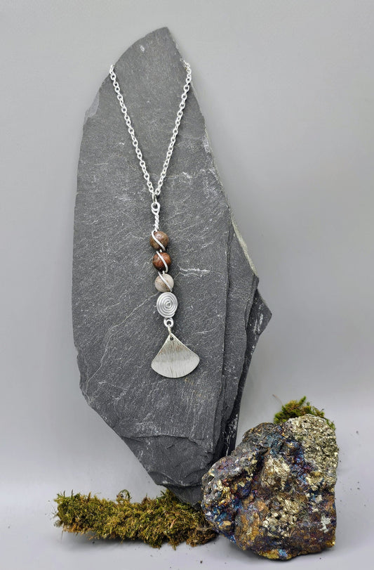 Natural Rhodonite and fan pendant
